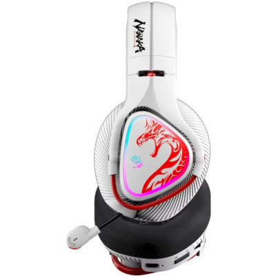 Навушники A4Tech Bloody MR720 (Naraka), White/Black, Bluetooth, 2.4 ГГц, Mini jack, підсвічування RGB, висувний мікрофон, чутливість навушників 105 дБ, довжина кабелю 1,5 м, радіус дії до 12 м, час роботи до 65 год