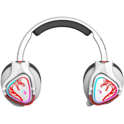 Навушники A4Tech Bloody MR720 (Naraka), White/Black, Bluetooth, 2.4 ГГц, Mini jack, підсвічування RGB, висувний мікрофон, чутливість навушників 105 дБ, довжина кабелю 1,5 м, радіус дії до 12 м, час роботи до 65 год