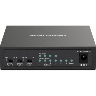 Комутатор Mercusys MS106LP, Black, LAN 10/100/1000Mb, 4 порти PoE+
