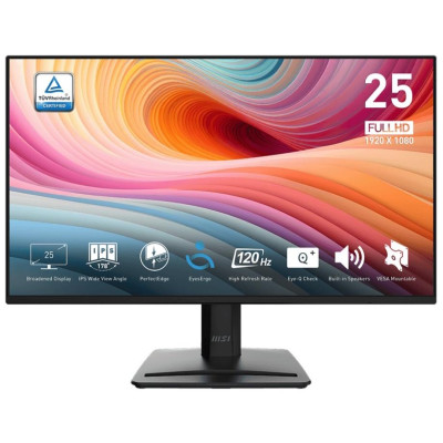Монітор 24.5" MSI PRO MP252 E2, Black, IPS, 1920x1080 (16:9), 1 мс, 120 Гц, 300 кд/м², 1500:1, 178°/178°, HDMI/DP, 2 x 2 Вт, VESA 100x100, Adaptive Sync