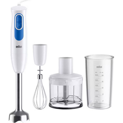 Блендер Braun MQ 20236 M WH, White, 800W, занурювальний, 2 швидкості, 3 насадки, подрібнювач 500 мл, мірний стакан 600 мл, вінчик (0X22111491)