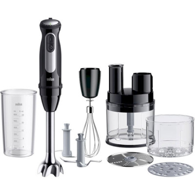 Блендер Braun MQ 55755 MBK, Black, 1000W, занурювальний, 25 швидкостей, 5 насадок, подрібнювач, мірний стакан, вінчик, захист від розбризкування (0X22111502)