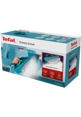 Праска Tefal Express Steam, Blue, 2500W, кераміка, паровий удар, резервур 270мл, антикрапля, вертикальне відпарювання, автоматичне відключення (FV2867E0)