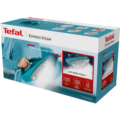 Праска Tefal Express Steam, Blue, 2500W, кераміка, паровий удар, резервур 270мл, антикрапля, вертикальне відпарювання, автоматичне відключення (FV2867E0)