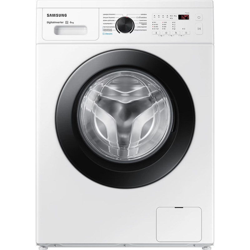 Пральна машина Samsung WW60AG4S00CEUA, White, 6кг, фронтальна, 12 програм, дисплей, 1400 об/хв, клас енергоспоживання A+++, 85x60x45