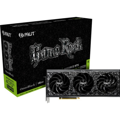 Відеокарта GeForce RTX 4070 Ti SUPER, Palit, GameRock OmniBlack, 16Gb GDDR6X, 256-bit, HDMI/3xDP, 2610/21000 MHz, 16-pin (NED47TS019T2-1020Q)