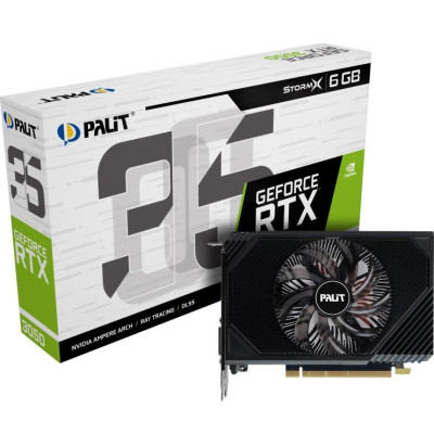 Відеокарта GeForce RTX 3050, Palit, StormX, 6Gb GDDR6, 96-bit, DVI/HDMI/DP, 1470/14000 MHz (NE63050018JE-1072F)