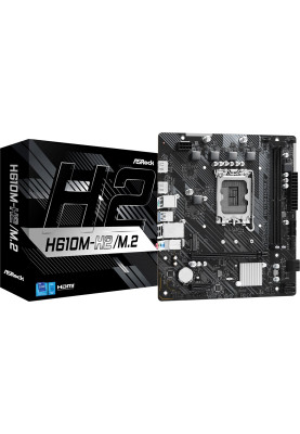 Мат.плата LGA1700, ASRock H610M-H2/M.2, H610, 2xDDR4, Int.Video(CPU), 4xSATA3, 1xM.2, 1xPCI-E 4.0 x16, 1xPCI-E 3.0 x1, ALC897, RTL8111H, 4xUSB3.2/6xUSB2.0, 2xHDMI, MicroATX