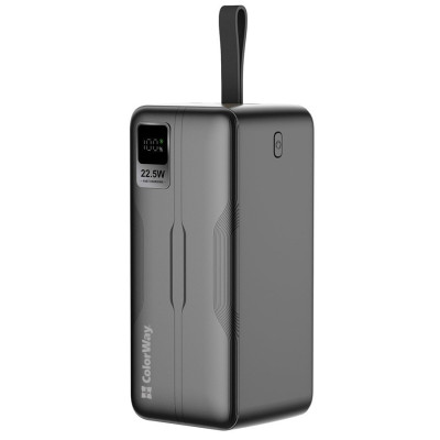 Універсальна мобільна батарея 50000 mAh, ColorWay, Black, 22.5 Вт, 1xType-C (PD3.0) / 1xUSB (QC4.0), вбуд. кабель Type-C / Lightning, цифровий LED дисплей (CW-PB500LPC5BK-PDD)