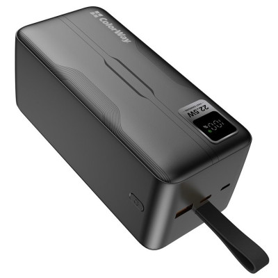 Універсальна мобільна батарея 50000 mAh, ColorWay, Black, 22.5 Вт, 1xType-C (PD3.0)/1xUSB (QC4.0), вбуд. кабель Type-C/Lightning, цифровий LED дисплей (CW-PB500LPC5BK-PDD)