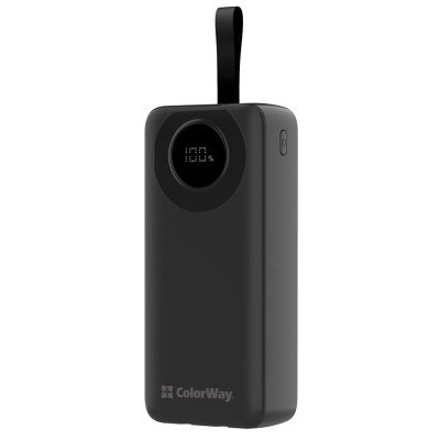 Універсальна мобільна батарея 30000 mAh, ColorWay EnergyPlus, Black, 22.5 Вт, 1xType-C (PD3.0) / 1xUSB (QC4.0), вбуд. кабель Type-C / Lightning, цифровий LED дисплей (CW-PB300LPB4BK-PDD)