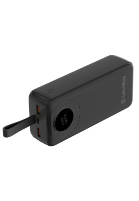 Універсальна мобільна батарея 30000 mAh, ColorWay EnergyPlus, Black, 22.5 Вт, 1xType-C (PD3.0) / 1xUSB (QC4.0), вбуд. кабель Type-C / Lightning, цифровий LED дисплей (CW-PB300LPB4BK-PDD)