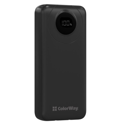 Універсальна мобільна батарея 20000 mAh, ColorWay EnergyPlus, Black, 22.5 Вт, 1xType-C (PD3.0) / 1xUSB (QC4.0), вбуд. кабель Type-C / Lightning, цифровий LED дисплей (CW-PB200LPB4BK-PDD)