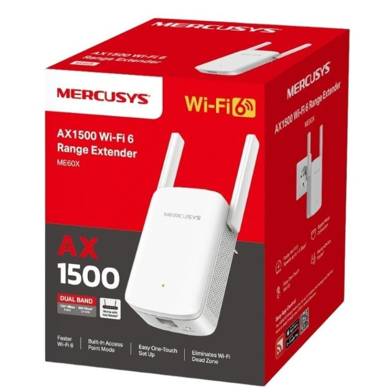 Точка доступа-підсилювач Mercusys ME60X Wi-Fi 6 1500Mb, 2 зовнішніх антени, 1xLAN 10/100/1000Mbit