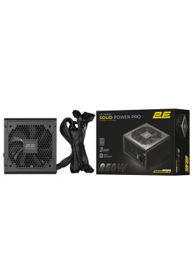 Блок живлення 850 Вт, 2E Solid Power Pro, Black, напівмодульний, 80+ Bronze, Active PFC, 120 мм, 3xMolex / 6xSATA / 1xPCI-E 16-pin / 4xPCI-E 6+2-pin / 1xMB 20+4-pin / 2xCPU 4+4-pin, захист UVP/OVP/SCP/OPP/OCP (2E-SP850BRSMII-120)