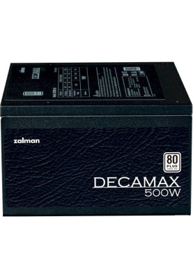 Блок живлення 500 Вт, Zalman Decamax, Black, 80 Plus, Active PFC, 12 см HDB, 3xMolex / 4xSATA / 2x6+2-pin / 1x4+4-pin / 1x20+4-pin, захист OPP/OVP/UVP/SCP, ATX V2.31 (ZM500-LX3)
