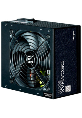 Блок живлення 500 Вт, Zalman Decamax, Black, 80 Plus, Active PFC, 12 см HDB, 3xMolex / 4xSATA / 2x6+2-pin / 1x4+4-pin / 1x20+4-pin, захист OPP/OVP/UVP/SCP, ATX V2.31 (ZM500-LX3)