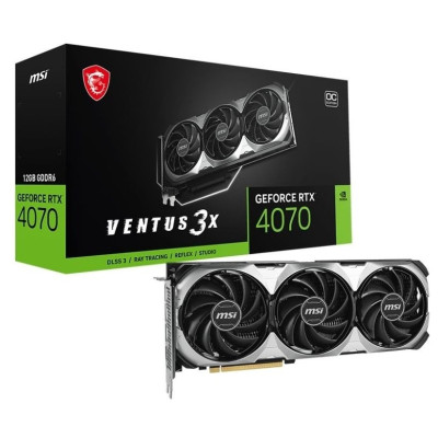 Відеокарта GeForce RTX 4070, MSI, VENTUS 3X E1 OC, 12Gb GDDR6, 192-bit, HDMI/3xDP, 2520/20000 MHz, 8-pin (RTX 4070 VENTUS 3X E1 12G OC)