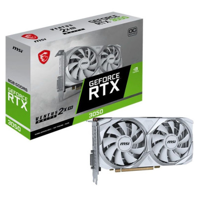 Відеокарта GeForce RTX 3050, MSI, VENTUS 2X XS OC (White Edition), 8Gb GDDR6, 128-bit, DVI-D/HDMI/DP, 1807/14000 MHz, 6-pin (RTX 3050 VENTUS 2X XS WHITE 8G OC)