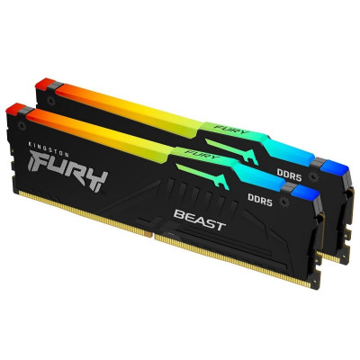 Пам'ять 16Gb x 2 (32Gb Kit) DDR5, 6000 MHz, Kingston Fury Beast RGB, Black, 36-44-44, 1.35V, з радіатором, EXPO (KF560C36BBE2AK2-32)