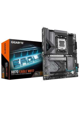 Материнська плата AM5 Gigabyte X870 EAGLE WIFI7, X870, 4xDDR5, Int.Video (CPU), 4xSATA3, 3xM.2, 1xPCI-E 5.0 x16, 2xPCI-E 3.0 x16, Realtek 7.1, Realtek 2.5GbE, WiFi 7, Bluetooth 5.4, 7xUSB3.2/8xUSB2.0, HDMI/2xType-C, ATX