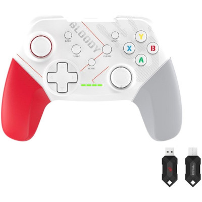 Геймпад Bloody GPW50, White/Red/Grey, бездротовий (USB 2.4GHz), для ПК/PS3/Android, підвійна вібрація, 600 mAh