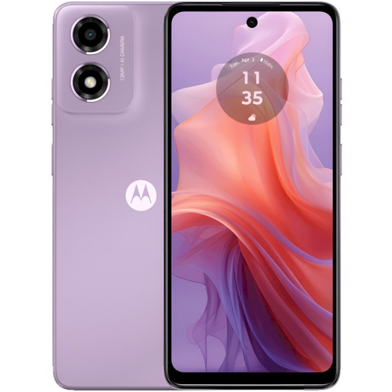 Смартфон Motorola E14, Pastel Purple, 6.56" (1612x720, 90 Гц, IPS), Unisoc Tiger T606 (8 ядер), Mali-G57 MP1, 2Gb, 64Gb, 13Mp + 5Mp, WiFi 6, Bluetooth 5.0, Type-C, 5000 mAh, Android 14 (PB3E0002UA)