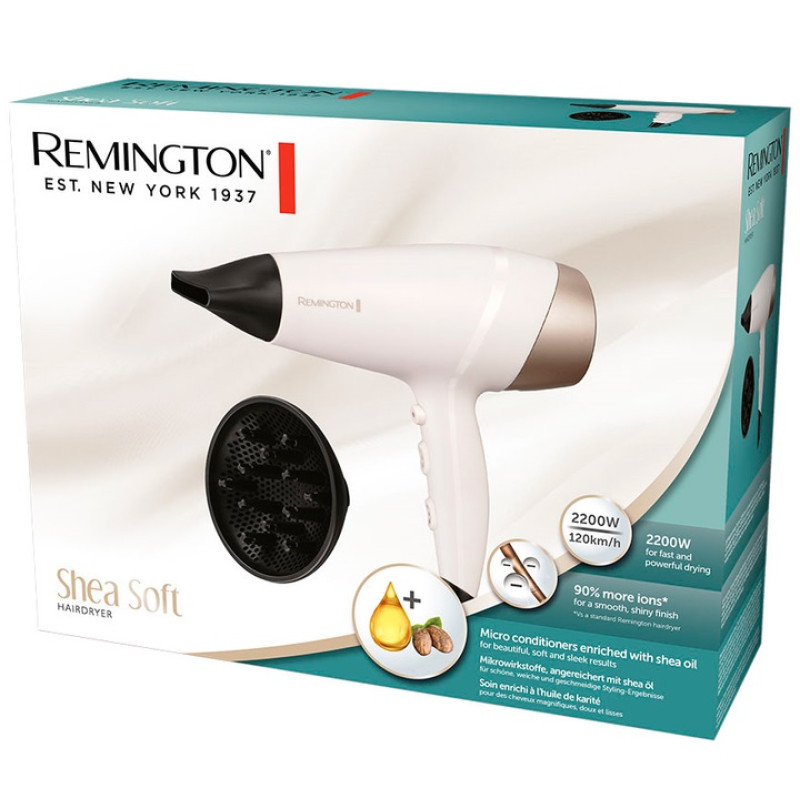 Фен Remington D4740 E51, White, 2200W, 2 швидкості, 3 режими, стандартний концентратор (11мм), дифузор (45737560100)
