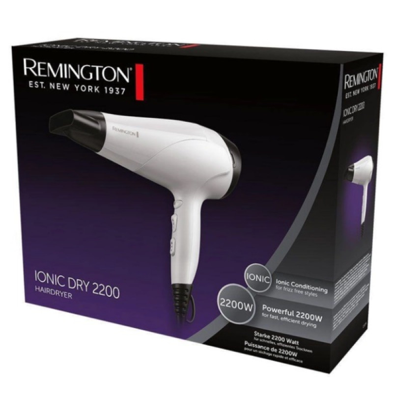 Фен Remington D3194, White/Black, 2200W, 2 швидкості, 3 режими, іонізація, стандартний концентратор (11мм) (45760560100)