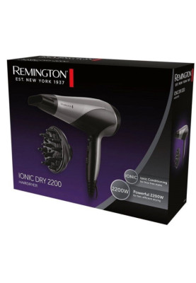 Фен Remington D3190S, Black, 2200W, 2 швидкості, 3 режими, іонізація, стандартний концентратор (11мм), дифузор (45761560100)