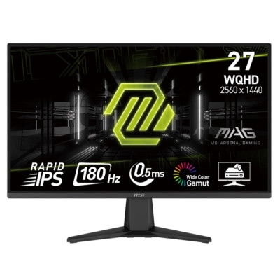 Монітор 27" MSI MAG 275QF, Black, Rapid IPS, 2560x1440 (16:9), 0.5 мс, 180 Гц, 300 кд/м², 1000:1, 2xHDMI/DP, VESA 100x100 мм, Adaptive-Sync