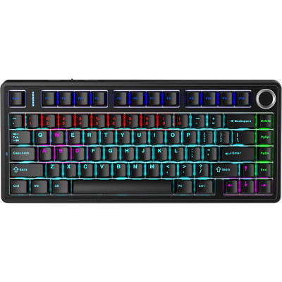 Клавіатура Aula F75 KRGD Blue EN/UA Black, USB, кабель 1.8 м, 327 x 143 x 43.1 мм, RGB підсвічування, кількість клавіш 80 (6948391202846)