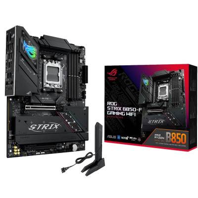 Материнська плата AM5 Asus ROG STRIX B850-F GAMING WIFI, B850, 4xDDR5, Int. Video (CPU), 2xSATA3, 4xM.2, 1xPCI-E 5.0 x16, 1xPCI-E 4.0 x16, 2.5Gb, WiFi 7, Bluetooth 5.4, 10xUSB 3.2/6xUSB 2.0, HDMI/DP, ATX