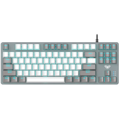 Клавіатура Aula F3287 KRGD Blue EN/UA Grey/White, USB, кабель 1.6 м, 359 х 128.6 х 37.1 мм, RGB підсвічування, кількість клавіш 87 (6948391240954)