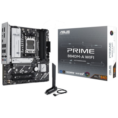Материнська плата AM5 Asus PRIME B840M-A WIFI, B840, 4xDDR5, Int.Video (CPU), 4xSATA3, 3xM.2, 1xPCI-E 4.0x16, 2xPCI-E 3.0x16, Realtek 7.1 5.3, 5xUSB 3.2/6xUSB 2.0, HDMI/2xDP, MicroATX