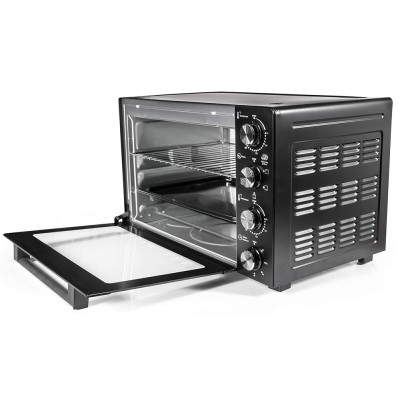 Електродуховка Holmer HEO-248CL, Black, 1700w, 48л, конвекція, 4 режими, роздільне регулювання температури, таймер, 70-250°С, противень з антипргарним покриттям, решітка гриль, ручка, фіксація відкритого положення дверцят