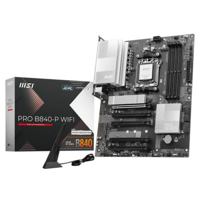 Материнська плата AM5 MSI PRO B840-P WIFI, B840, 4xDDR5, Int.Video (CPU), 4xSATA3, 2xM.2, 1xPCI-E 4.0x16, 4xPCI-E 3.0x16, ALC895, Real 2 5.4, 7xUSB 3.2/8xUSB 2.0, HDMI, ATX