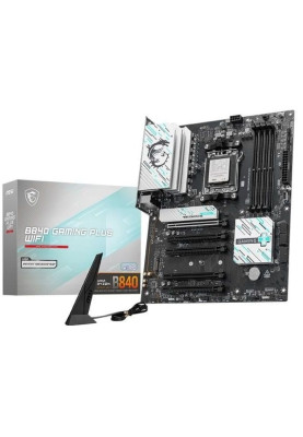 Материнська плата AM5 MSI B840 GAMING PLUS WIFI, B840, 4xDDR5, Int.Video (CPU), 4xSATA3, 2xM.2, 1xPCI-E 4.0 x16, 4xPCI-E 3.0 x16, ALC897, Realtek 8125BG 2.5Gb, WiFi 7, Bluetooth 5.4, 7xUSB 3.2 / 8xUSB 2.0, HDMI, ATX