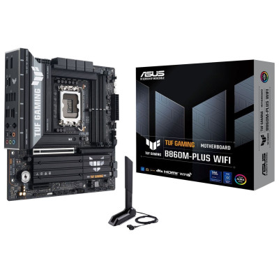 Материнська плата LGA1851, Asus TUF GAMING B860M-PLUS WIFI, B860, 4xDDR5, 1xPCI-E 5.0 x16, 1xPCI-E 4.0 x4, 4xSATA3, 3xM.2, Realtek 7.1, Realtek 2.5Gb, WiFi 7, Bluetooth 5.4, HDMI/DP/Type-C, MicroATX