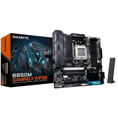 Материнська плата AM5 Gigabyte B850M GAMING X WIFI6E, B850, 4xDDR5, Int.Video (CPU), 4xSATA3, 2xM.2, 1xPCI-E 5.0 x16, 1xPCI-E 3.0 x16, Realtek 7.1, Realtek 2.5GbE, WiFi 6E, Bluetooth 5.3, 7xUSB 3.2 / 8xUSB 2.0, HDMI/2xDP, MicroATX