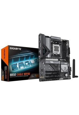 Материнська плата AM5 Gigabyte B850 EAGLE WIFI6E, B850, 4xDDR5, Int.Video (CPU), 4xSATA3, 3xM.2, 1xPCI-E 5.0 x16, 3xPCI-E 3.0 x16, Realtek 7.1, Realtek GbE, WiFi 6E, Bluetooth 5.3, 8xUSB 3.2 / 8xUSB 2.0, HDMI/DP, ATX