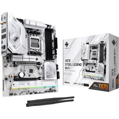 Материнська плата AM5 ASRock X870 STEEL LEGEND WIFI, X870, 4xDDR5, Int. 5.4, 9xUSB3.2/8xUSB2.0, HDMI/2xType-C 4.0, ATX