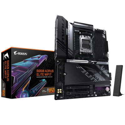 Материнська плата AM5 Gigabyte B850 AORUS ELITE WIFI7, B850, 4xDDR5, Int.Video (CPU), 4xSATA3, 3xM.2, 1xPCI-E 5.0 x16, 2xPCI-E 3.0 x16, Realtek 7.1, Realtek 2.5GbE, WiFi 7, Bluetooth 5.4, 10xUSB 3.2 / 8xUSB 2.0, HDMI/DP, ATX