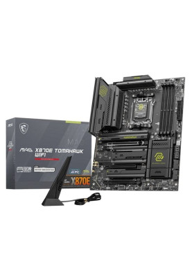 Материнська плата AM5 MSI MAG X870E TOMAHAWK WIFI, X870E, 4xDDR5, Int.Video (CPU), 4xSATA3, 4xM.2, 1xPCI-E 5.0 x16, 1xPCI-E 4.0 x16, 1xPCI-E 3.0 x16, ALC4080, 8126VB, WiFi 7, Bluetooth 5.4, 13xUSB 3.2 / 8xUSB 2.0, HDMI/2xType-C, ATX