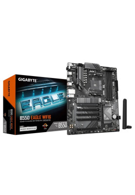 Мат.плата AM4 (B550) Gigabyte B550 EAGLE WIFI6, B550, 4xDDR4, Int.Video(CPU), 4xSATA3, 2xM.2, 1xPCI-E 4.0 x16, 4xPCI-E 3.0 x16, Realtek 7.1, Realtek GbE, WiFi 6, Bluetooth 5.3, 6xUSB 3.2 / 8xUSB 2.0, HDMI, ATX