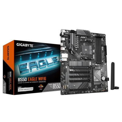 Мат.плата AM4 (B550) Gigabyte B550 EAGLE WIFI6, B550, 4xDDR4, Int.Video(CPU), 4xSATA3, 2xM.2, 1xPCI-E 4.0 x16, 4xPCI-E 3.0 x16, Realtek 7.1, Realtek GbE, WiFi 6, Bluetooth 5.3, 6xUSB 3.2 / 8xUSB 2.0, HDMI, ATX