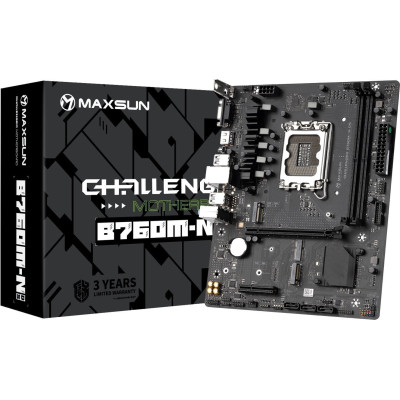 Мат.плата LGA1700, Maxsun Challenger B760M-N D5 V2, B760, 2xDDR5, Int.Video(CPU), 3xSATA3, 1xPCI-E 16x 4.0, 1xPCI-E 4x 3.0, 2xM.2 4.0, 1*M.2 (WiFi), I219V, 4xUSB3.2/2xUSB2.0, VGA/HDMI, MicroATX (MS-Challenger B760M-N D5)
