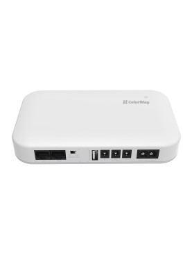 Джерело безперебійного живлення для роутера ColorWay Mini DC UPS, White, 10000 mAh (37Wh), 1xDC (12V/1.4A), 1xDC (9V/1.8A), 1xDC (5V/1.8A), 1xUSB (5V/1.8A), PoE (15V/1.3A / 24V/0.9A), індикатор заряду (CW-PB100LI3WT)