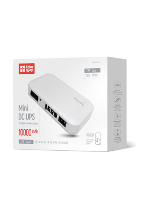 Джерело безперебійного живлення для роутера ColorWay Mini DC UPS, White, 10000 mAh (37Wh), 1xDC (12V/1.4A), 1xDC (9V/1.8A), 1xDC (5V/1.8A), 1xUSB (5V/1.8A), PoE (15V/1.3A / 24V/0.9A), індикатор заряду (CW-PB100LI3WT)