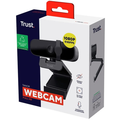 Веб-камера Trust Tanor, Black, 1920x1080/30 fps, вбудований мікрофон, автофокус, автоматичний баланс білого, універсальне кріплення, USB (25548)